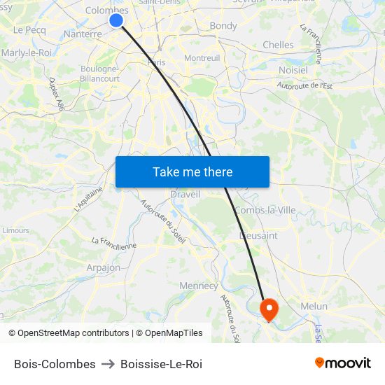 Bois-Colombes to Boissise-Le-Roi map