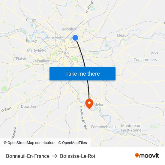 Bonneuil-En-France to Boissise-Le-Roi map