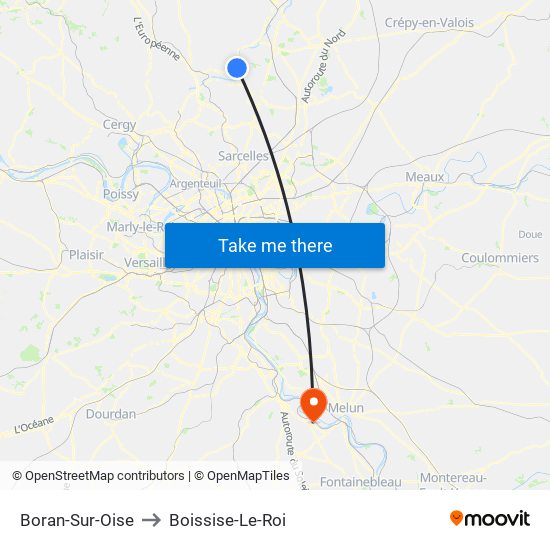 Boran-Sur-Oise to Boissise-Le-Roi map