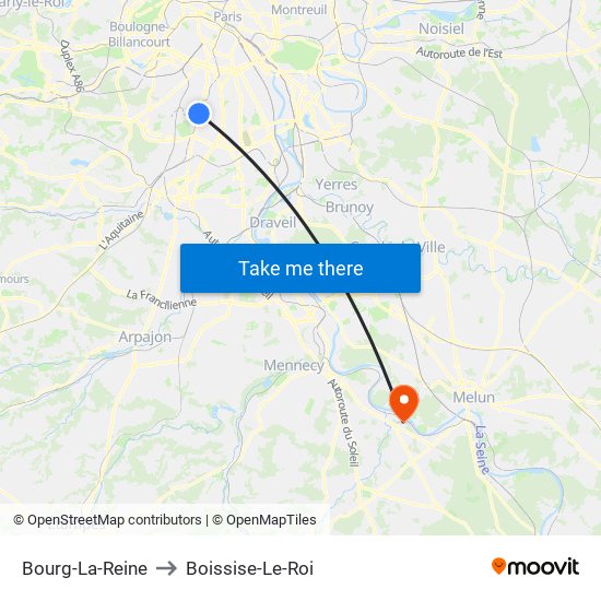Bourg-La-Reine to Boissise-Le-Roi map
