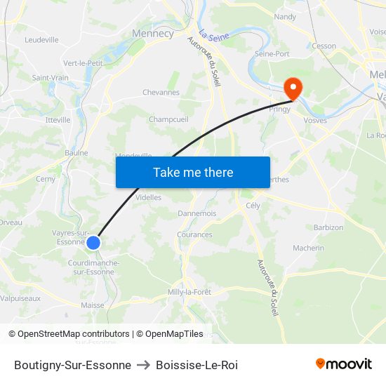 Boutigny-Sur-Essonne to Boissise-Le-Roi map