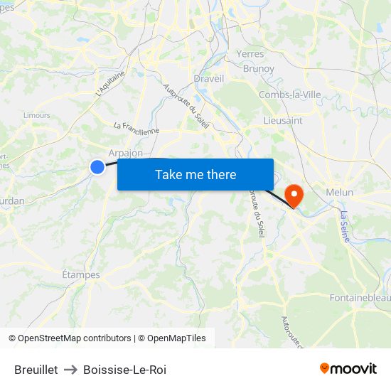 Breuillet to Boissise-Le-Roi map
