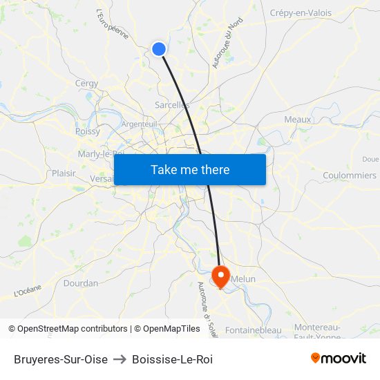 Bruyeres-Sur-Oise to Boissise-Le-Roi map