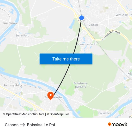 Cesson to Boissise-Le-Roi map