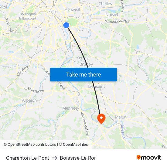 Charenton-Le-Pont to Boissise-Le-Roi map