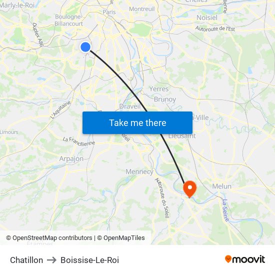 Chatillon to Boissise-Le-Roi map