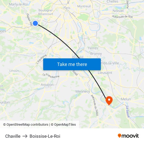 Chaville to Boissise-Le-Roi map