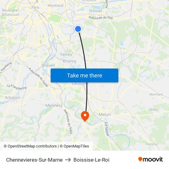 Chennevieres-Sur-Marne to Boissise-Le-Roi map
