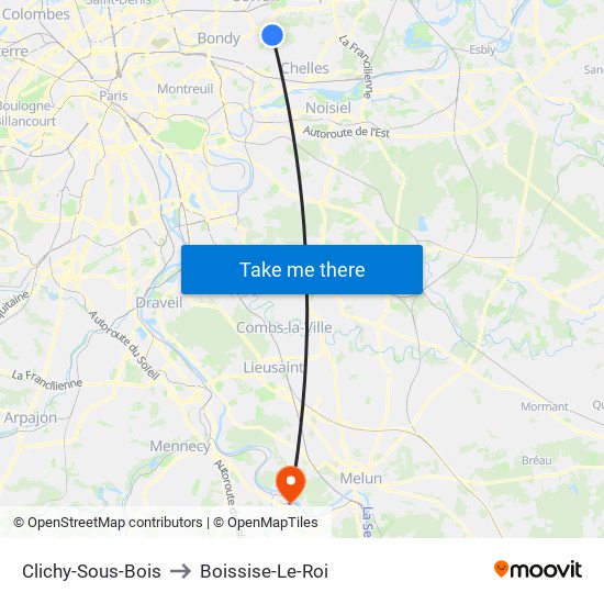 Clichy-Sous-Bois to Boissise-Le-Roi map