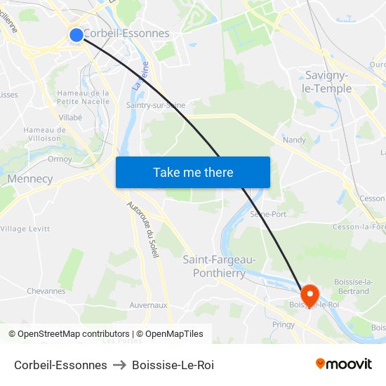 Corbeil-Essonnes to Boissise-Le-Roi map