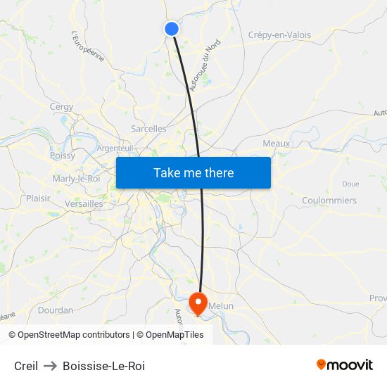 Creil to Boissise-Le-Roi map