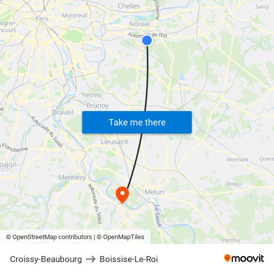 Croissy-Beaubourg to Boissise-Le-Roi map