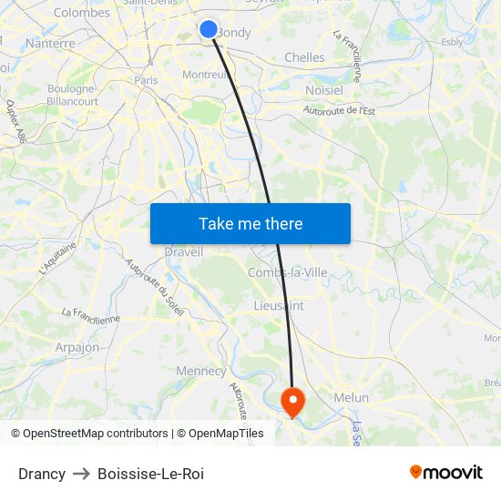 Drancy to Boissise-Le-Roi map