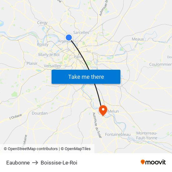 Eaubonne to Boissise-Le-Roi map