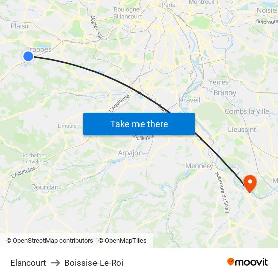 Elancourt to Boissise-Le-Roi map