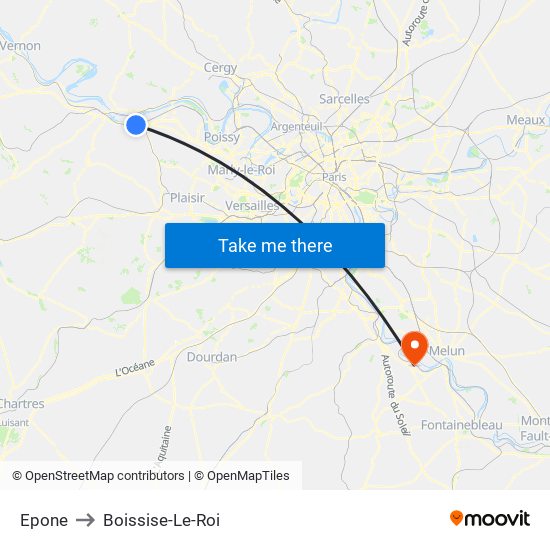 Epone to Boissise-Le-Roi map
