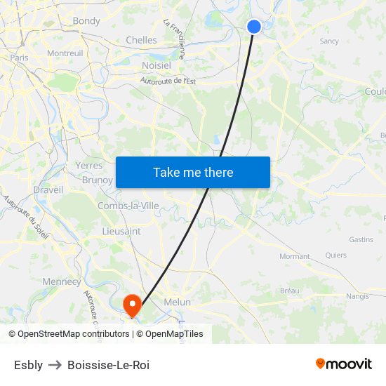 Esbly to Boissise-Le-Roi map