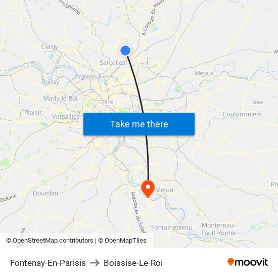 Fontenay-En-Parisis to Boissise-Le-Roi map