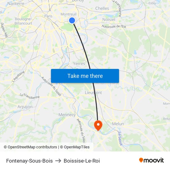 Fontenay-Sous-Bois to Boissise-Le-Roi map