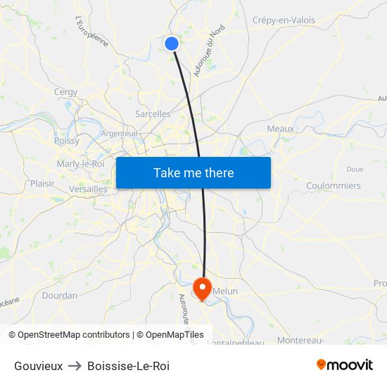 Gouvieux to Boissise-Le-Roi map