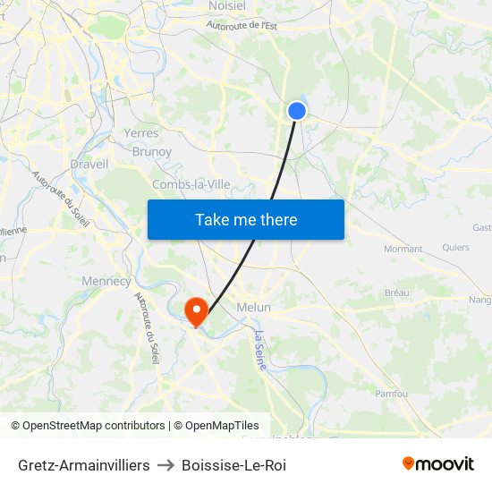 Gretz-Armainvilliers to Boissise-Le-Roi map
