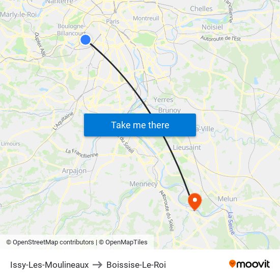 Issy-Les-Moulineaux to Boissise-Le-Roi map