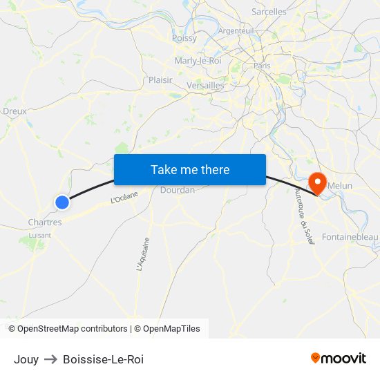 Jouy to Boissise-Le-Roi map