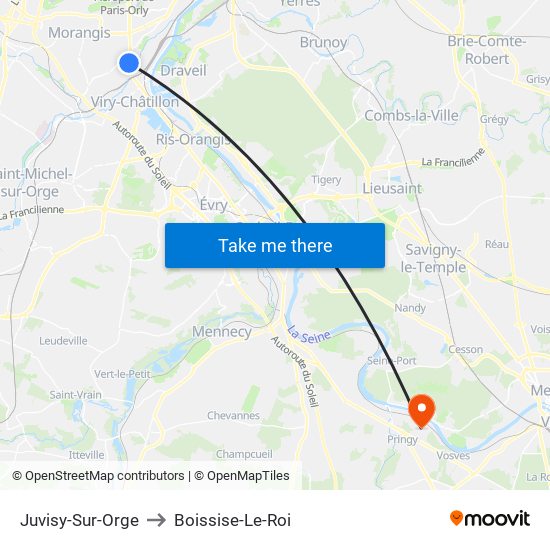 Juvisy-Sur-Orge to Boissise-Le-Roi map