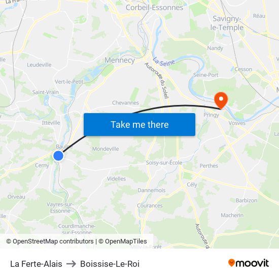La Ferte-Alais to Boissise-Le-Roi map