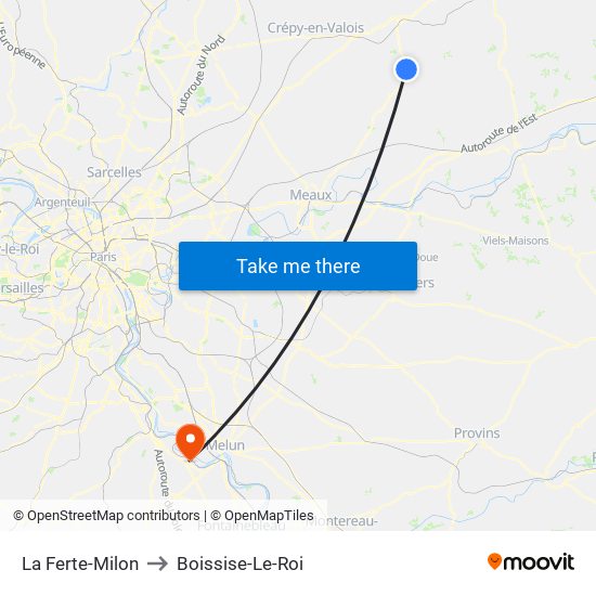 La Ferte-Milon to Boissise-Le-Roi map