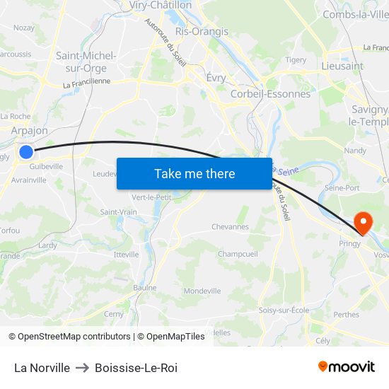 La Norville to Boissise-Le-Roi map