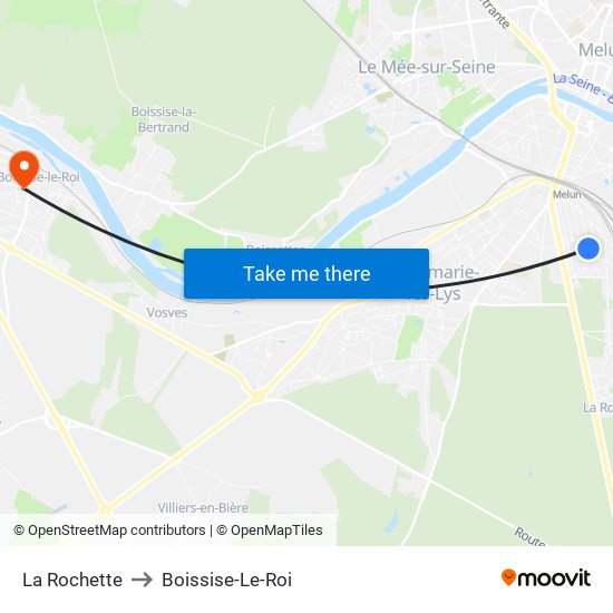 La Rochette to Boissise-Le-Roi map