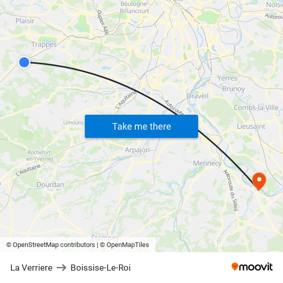 La Verriere to Boissise-Le-Roi map