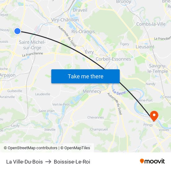 La Ville-Du-Bois to Boissise-Le-Roi map
