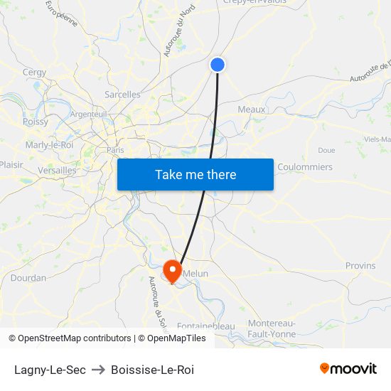 Lagny-Le-Sec to Boissise-Le-Roi map