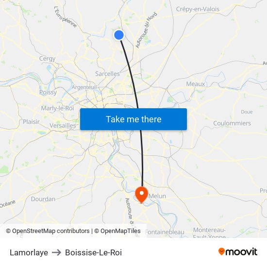 Lamorlaye to Boissise-Le-Roi map