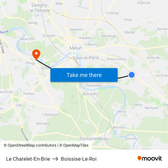 Le Chatelet-En-Brie to Boissise-Le-Roi map