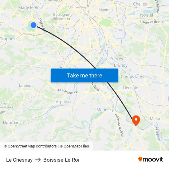 Le Chesnay to Boissise-Le-Roi map