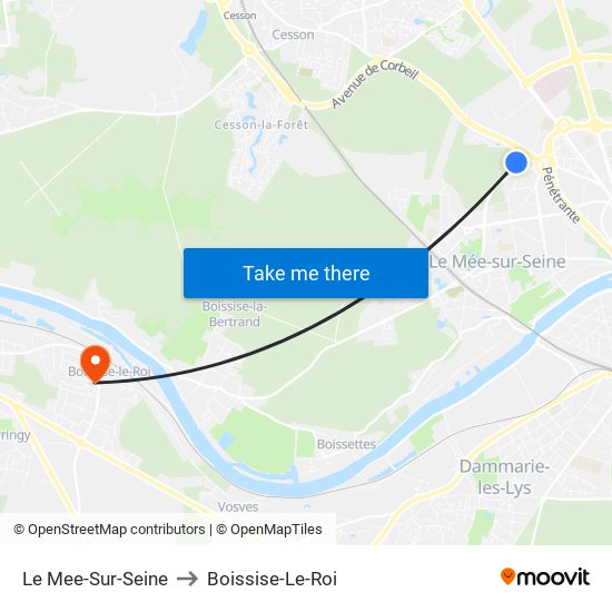 Le Mee-Sur-Seine to Boissise-Le-Roi map