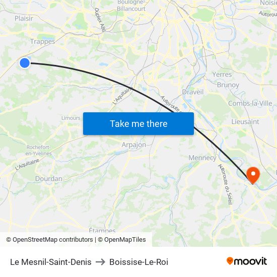 Le Mesnil-Saint-Denis to Boissise-Le-Roi map