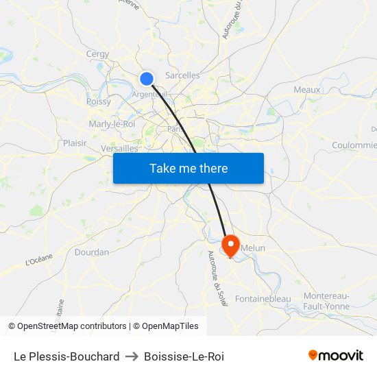 Le Plessis-Bouchard to Boissise-Le-Roi map