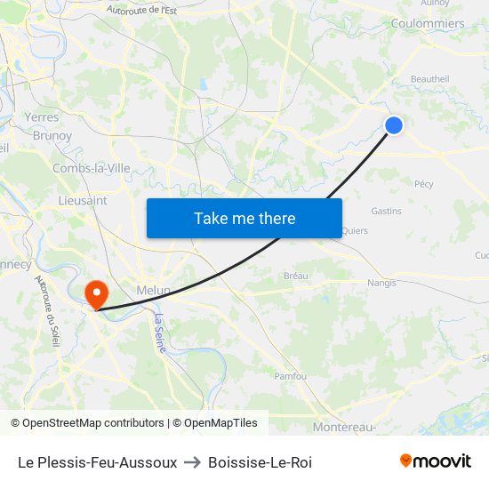Le Plessis-Feu-Aussoux to Boissise-Le-Roi map