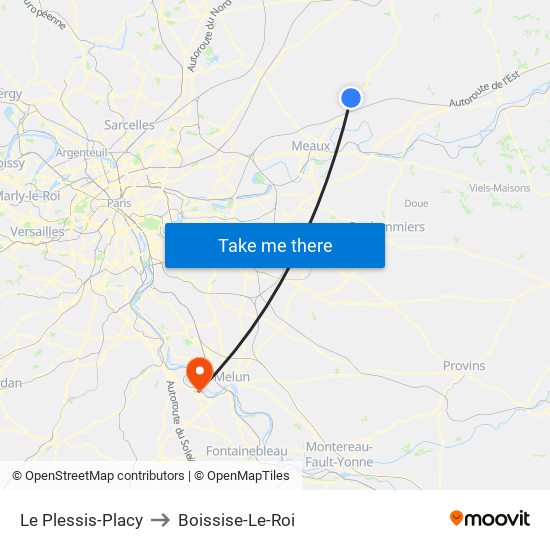 Le Plessis-Placy to Boissise-Le-Roi map