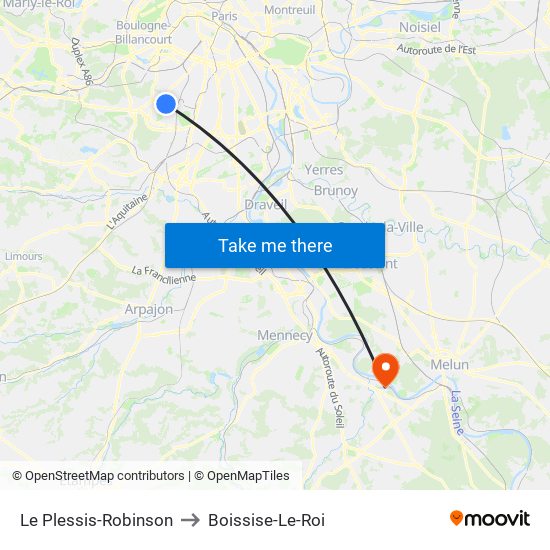 Le Plessis-Robinson to Boissise-Le-Roi map