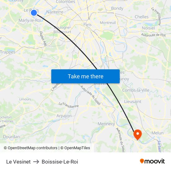 Le Vesinet to Boissise-Le-Roi map