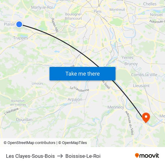 Les Clayes-Sous-Bois to Boissise-Le-Roi map