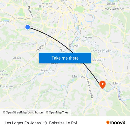 Les Loges-En-Josas to Boissise-Le-Roi map