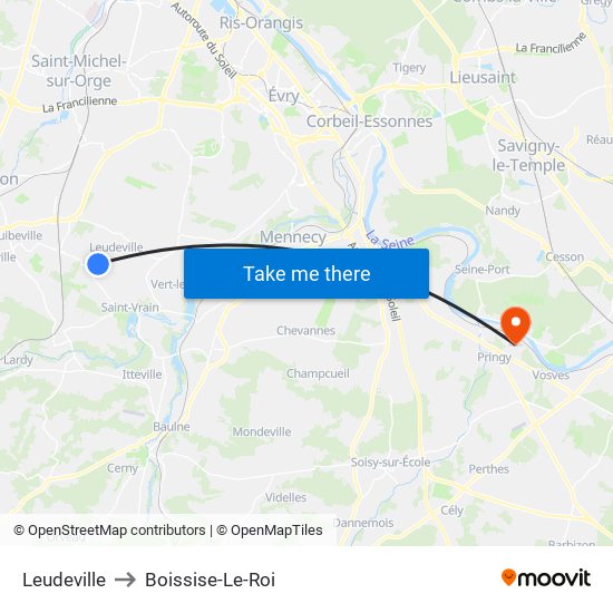 Leudeville to Boissise-Le-Roi map