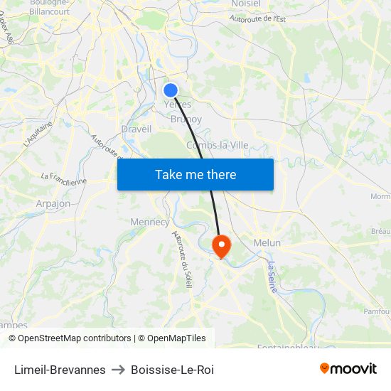 Limeil-Brevannes to Boissise-Le-Roi map