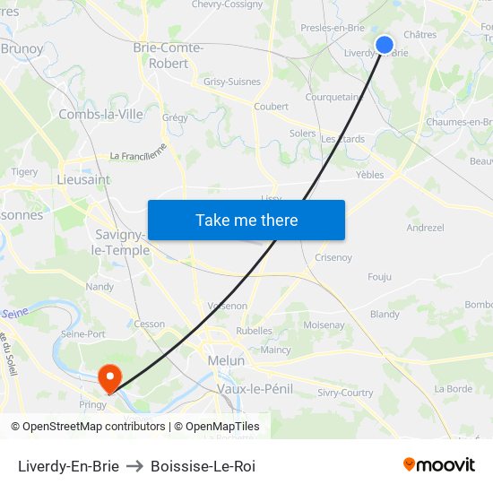Liverdy-En-Brie to Boissise-Le-Roi map